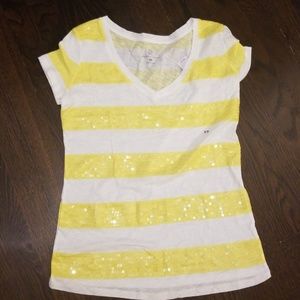 NWT New York & Company Yellow and White Striped Tee
